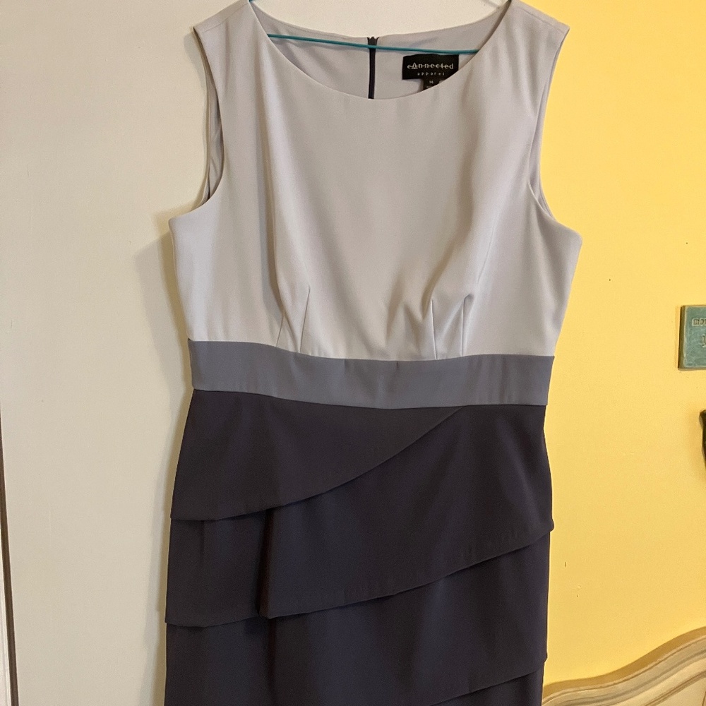 Connected Apparel women’s size 14 grey silver tiered ruffle cocktail dress